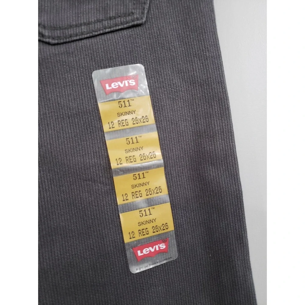 Levi's 511 Skinny Jeans Boys Size 12 Reg 26 X 26 Gray 100% Cotton Denim Corduroy